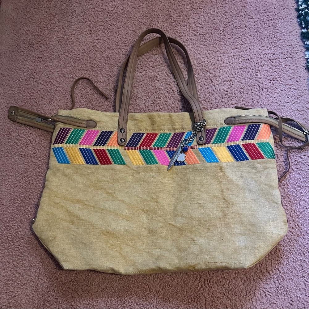 Lucky Brand Denim Arrow-Head Tote Shoulder Bag Large